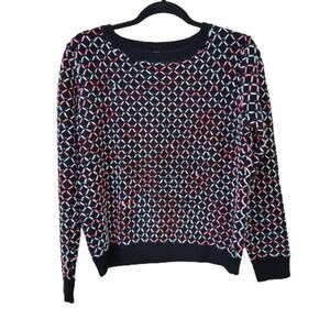 Alya Womens Black Sweater Small / Med Long Sleeves Crew Neck Multicolor Design